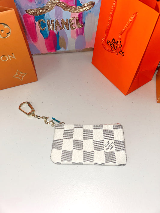 White checkered wristlet