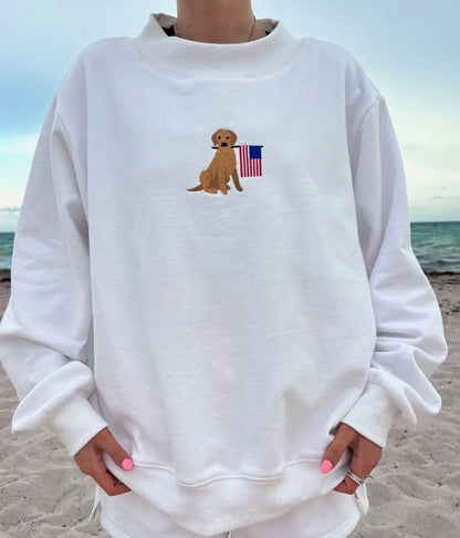 White American Flag Dog
Mockneck Sweatshirt 100%
Cotton