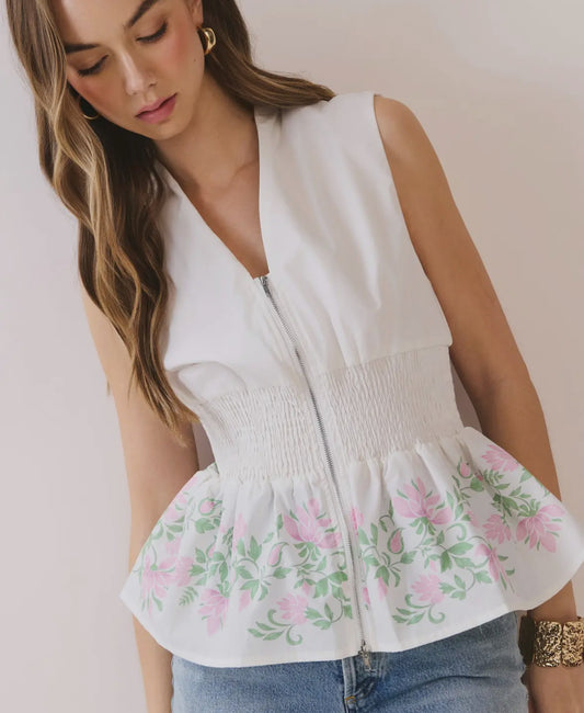 Floral smocked waist top